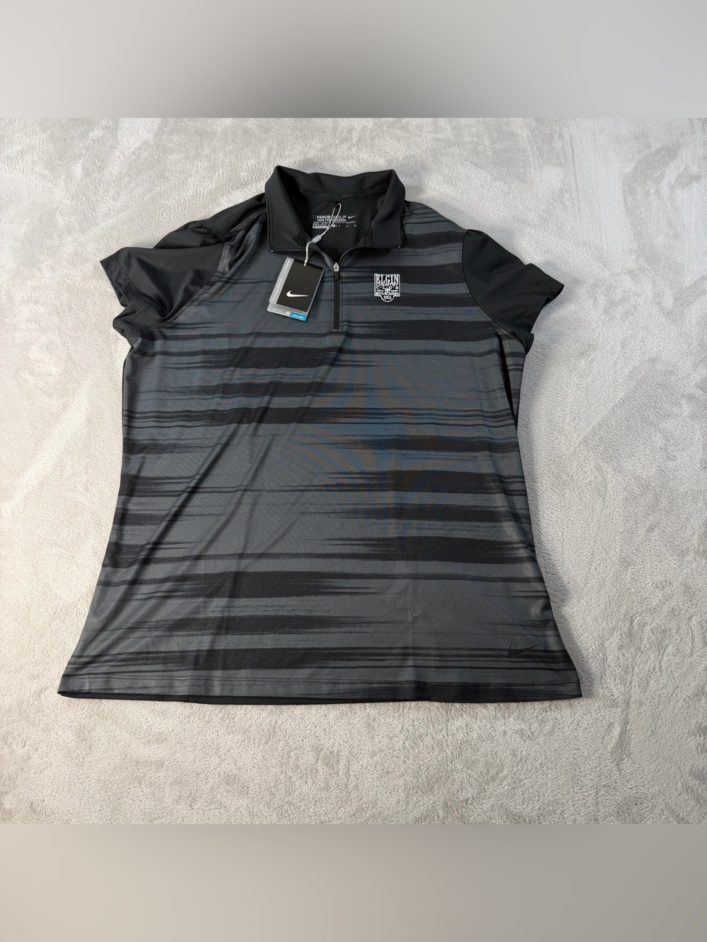 Nike Golf Womens Dri-Fit Polo Shirt XL Black Gray Striped 1/4 Zip 640341 Elgin